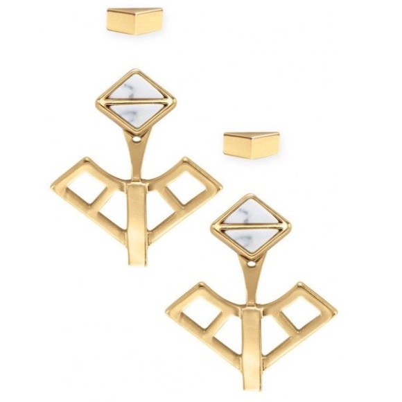 Stella & Dot | Gold & Semi-precious Howlite Mondrian Ear Jacket Earrings… - Picture 2 of 6